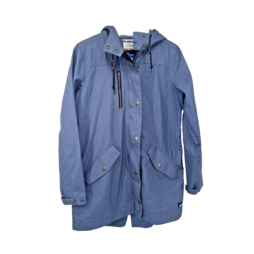 KAVU Women's M Sundowner Jacket NWT Blue Cotton Hooded Utility Parka Gorpcore
